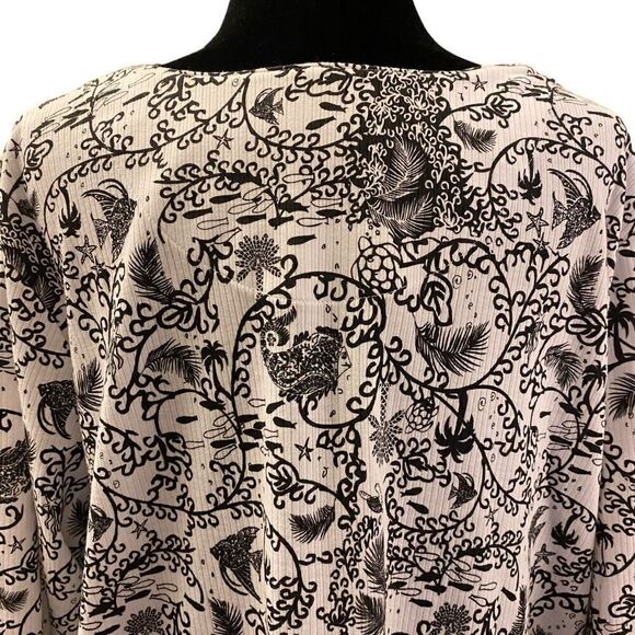 Palm Grove Black and White Fish Palm Trees Beach Top Sz 3X - Picture 8 of 13